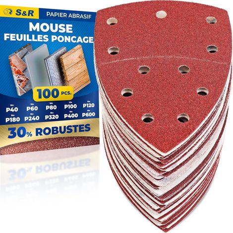 Papier Abrasif Triangulaire - 100 Feuilles - Toile Émeri Multigrain - Ponçage Bois Métal Peinture - Pour Ponceuse Delta Mouse - 10 Granulométries (1/5)