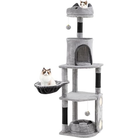 Alto albero per gatti con grande torre multi-iivello e tiragraffi in sisal, Moderno albero attività con condominio giocattoli (1/3)