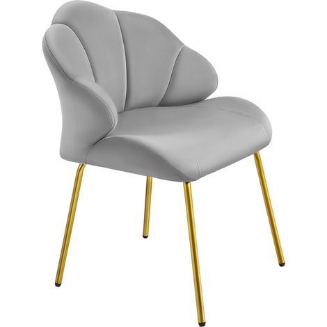 Yaheetech Poltrona in Velluto Moderno Poltrocina con Schienale a Forma di Conchiglia Sedia Imbottita da Lettura per Soggiorno Camera da Letto Ufficio Sedia Laterale da Salotto Shell Grigio Chiaro