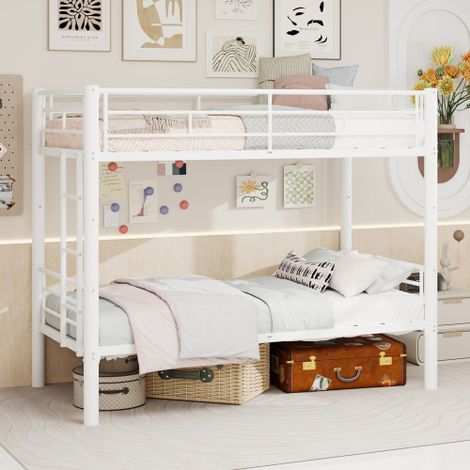 Letto a castello: letto in metallo con dimensioni del letto inferiore di 90190 cm, dotato di scaletta e sponde. Può essere trasformato in due letti singoli. Materassi a molle non inclusi. (1/5)
