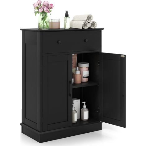 Credenza Buffet moderno cassetto ripiano regolabile caffè cucina armadio pavimento bagno ante Nero (1/5)