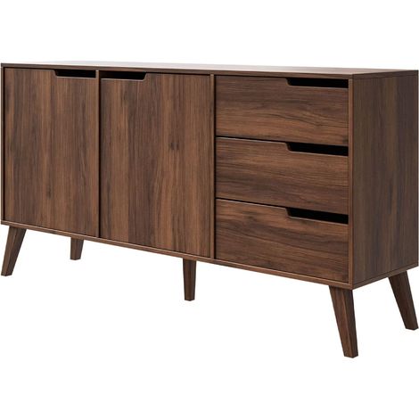 Credenza Madia Con 2 Ante E 3 Cassetti Mobile Contenitore In Melaminico Stile Minimal Nordico Ideale Per Soggiorno Sala Da Pranzo Ingresso Salotto Zona Living 160x40x80 Cm Noce (1/5)