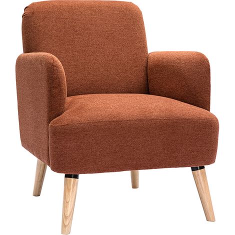 Sillón nórdico de tejido efecto aterciopelado texturizado terracota y madera ISKO