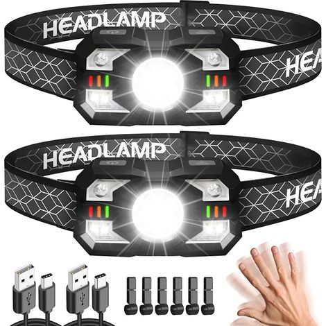 Hyted Lampe Frontale 2 Pièces,Lampe Frontale LED Ultra Puissante 2000 Lumens,Torche Frontale 10 Modes IPX5 Étanche Rechargeable USB Capteur De Mouvement,Pour Pêche,Camping,Cyclisme,Running (1/5)