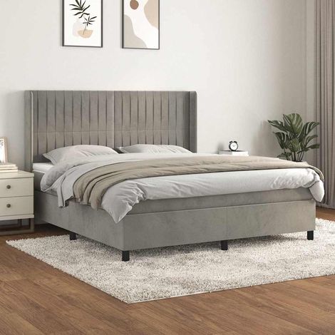 Cama box spring con colchón terciopelo gris claro 180x200 cm (1/5)