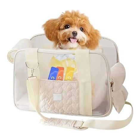 Dog carrier bag for dogs up to 5 kg, lightweight and breathable for small dogs and cats, dog carrier bag with safety belt and pockets, ideal for car travel (1/4)