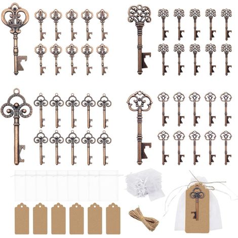 Ouvre-Bouteilles Clé - Lot de 40 Pièces - Design Vintage Bronze - Pour Mariage Fête Anniversaire - Cadeau Invité avec Sachet et Étiquette (1/5)