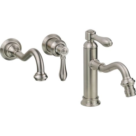 Set miscelatori lavabo a parete e bidet modello retrò colore nichel spazzolato Gattoni Oxford KITOXFORDNS3