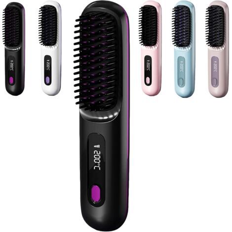 Brosse Coiffante Cocoony Cheveux Courts, Brosse Lissante Rechargeable Portable, Chauffage Rapide 20s, Réglage de la température en 3 étapes,Pour Coiffage Quotidien & Voyage (Noir) (1/5)