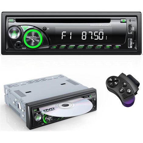 Autoradio Bluetooth avec Lecteur CD/DVD, Poste Radio Voiture Bluetooth FM/AM, Autoradio 1 Din avec 2 USB, SD/AUX, 7 Couleurs, Télécommande, MP3 (1/5)
