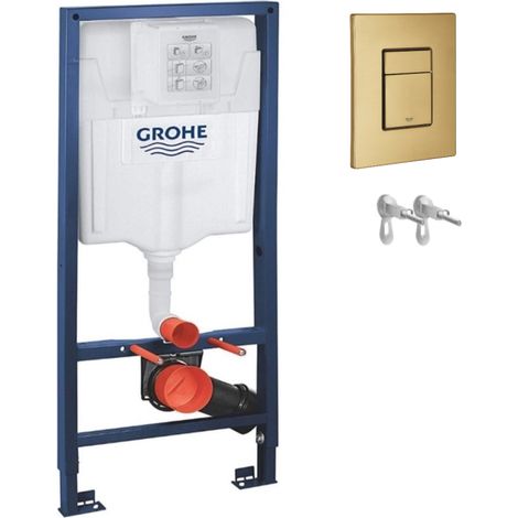 Pack WC suspendido con bastidor GROHE rapid sl + pulsador skate oro cepillado + inodoro ROCA the gap rimless (1/5)