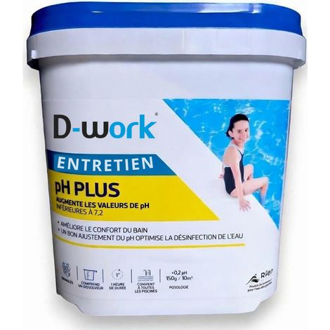 pH Plus pour Piscine en Poudre - Sceau 5 kg - Ajustement Facile du pH de l'Eau - D-Work (1/5)