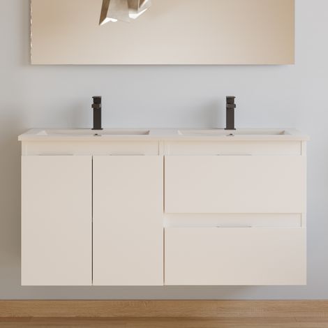 Meuble de salle de bain 120cm double vasque - 2 portes et 2 tiroirs - sans miroir - blanc mat - ROSIE