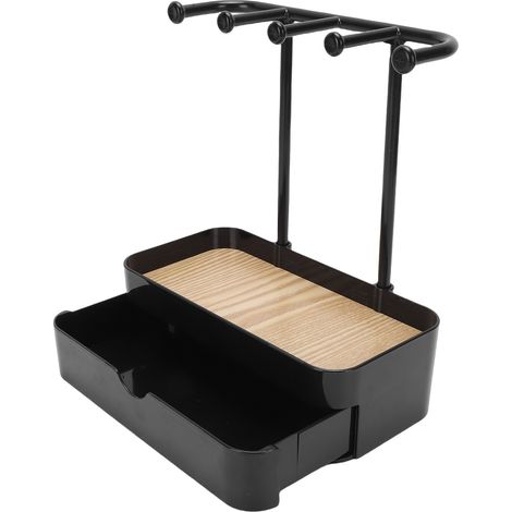 Organisateur de bijoux avec tiroir et plateau en bois, présentoir pour colliers, bracelets, boucles d'oreilles et montres, crochet de rangement noir (1/5)