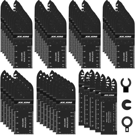 Set mit 53 oszillierenden Sägeblättern – Multifunktionswerkzeug-Zubehör – Schneidet Holz und Kunststoff mit Messmarkierungen – Werkstatt und Haushalt – Schwarz – 40 x 70 cm (1/5)