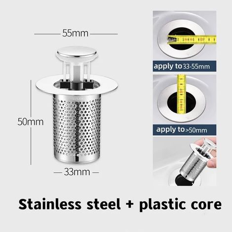 (A50 plastic core)Washbasin Plug Anti Odor Pop-Up Bounce Core Basin Stopper Hair Catcher Shower Sink Strainer Stainless Steel Filter Bouncing Core (1/4)
