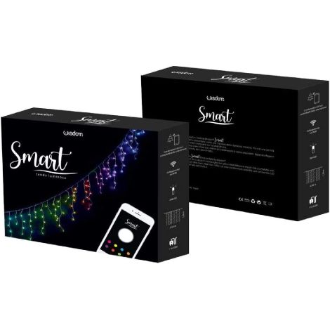 Wisdom XC-4474 Tente stalactite intelligente 3.50x1.20 mt avec 288 lumie'res LED multicolores de Noel, connexion a' l'application wi-fi RVB pour l'inte'rieur et l'exte'rieur