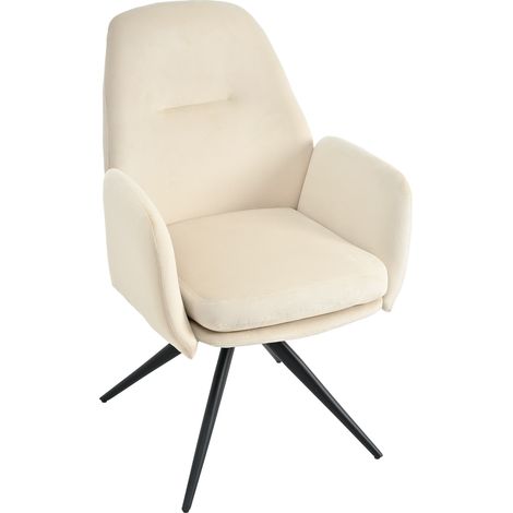 Bon Furni Silla de comedor giratoria de 360° con reposabrazos en terciopelo blanco crema, juego de 1