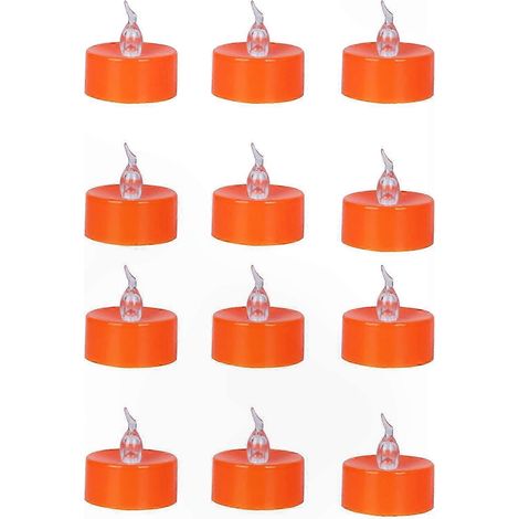 Bougies LED orange à citrouille pour déco Halloween, lot de 12, lumière chaude, sans flamme, style automnal. (1/5)