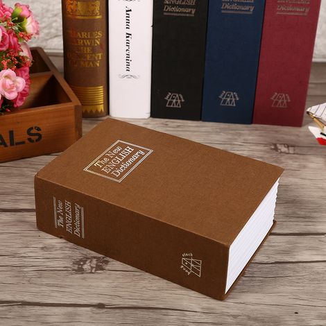 Coffre-fort secret avec serrure de sécurité (1 pièce) - Dictionnaire, livre secret, argent, bijoux, boîte à bijoux cachée (couleur café) (1/2)