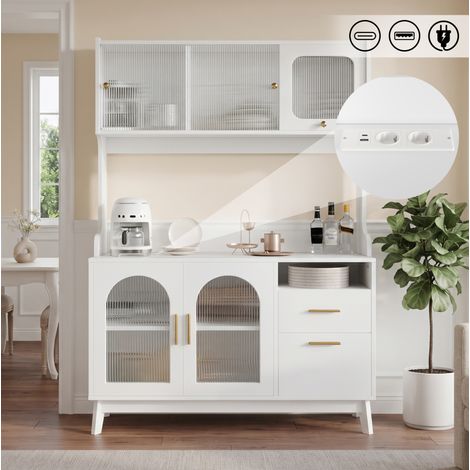 Credenza alta 120x40x178 cm in pannelli di legno bianca con vano contenitore FloraGrace (1/5)