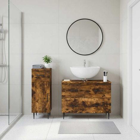 vidaXL 2 Piece Bathroom Cabinet Set HAARLEM Smoked Oak Engineered Wood (1/5)
