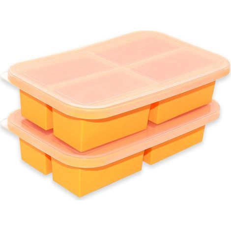 Set of 2 silicone freezer-safe soup molds, 1 cup capacity, with lids, easy to unmold, for freezing and storing soups, broths, sauces, and leftovers. (1/5)