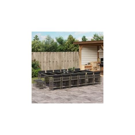 Ensemble à manger de jardin 17 pcs et coussins résine tressée (1/5)