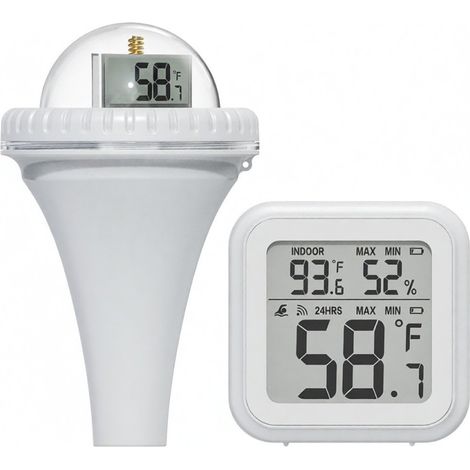 Irovami Thermomètre piscine flottant – LCD, 360°, blanc – Idéal pour piscine, spa, bain (1/5)