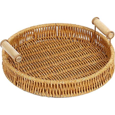 Bester Obstkorb mit Doppelgriff, Gemüse- und Brotkorb im japanischen Stil, großes Fassungsvermögen, rund, handgeflochten, Aufbewahrungskorb für den Schreibtisch - S- (1/5)