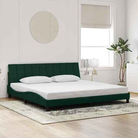 Cadre de lit sans matelas Hanko vert foncé 200x200 cm velours (1/5)
