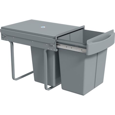 Poubelle cuisine, poubelle sous évier coulissante encastrable avec 2 x 20 L compartiments amovibles, 52x33,5x41cm, gris (1/5)