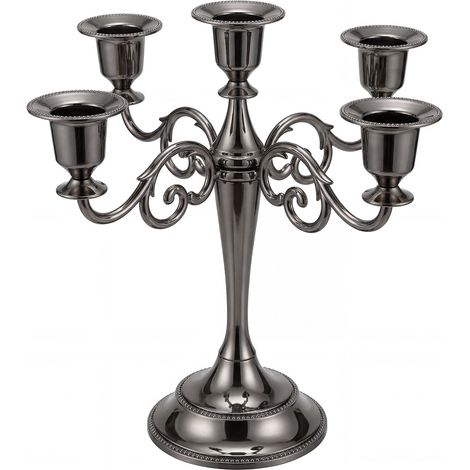 Levede Candle Holder 5 Arm Metal Candelabra Black Candlestick Stand Centerpiece