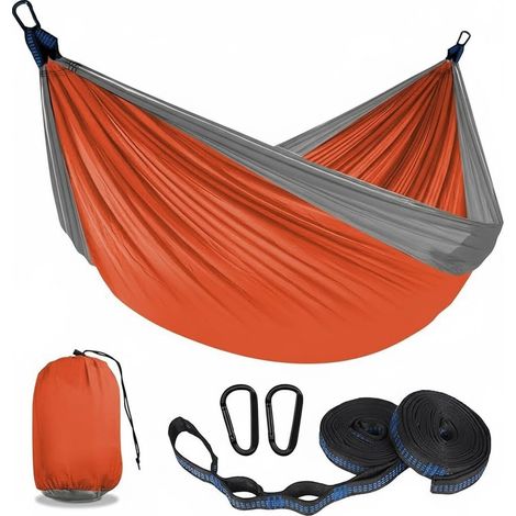 Hamac Double Extérieur 2 Personnes 300x200cm – Résistant – Nylon Ripstop Diamond – sans Nœuds 60 Sec – Mousquetons Lisses – Sac Compressible (1/4)