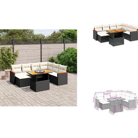 8-tlg. Garten-Sofagarnitur mit Kissen Schwarz Poly Rattan - Gartenmöbel Set - PE-Rattan Möbel - Outdoor Lounge - Gartenecke - Sofasatz (1/3)