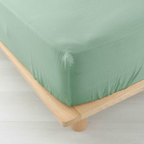 Drap Housse Gaze de coton - Bonnet 30 Cm - Plusieurs Tailles - Plusieurs Coloris - 190x140cm - Sauge (1/5)
