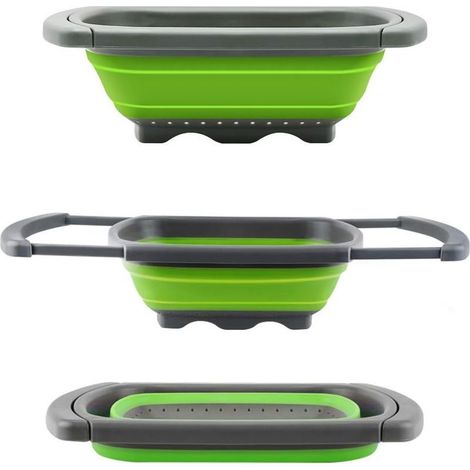 Passoire rétractable passoire pliable à poser au-dessus du lavabo pour fruits et légumes, passoire avec poignées extensibles - Vert (1/5)