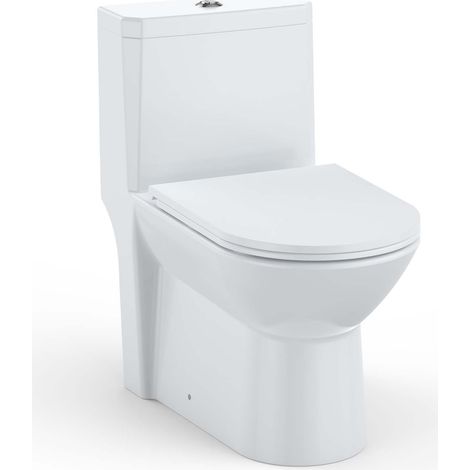 Toilette monobloc allongée céramique - Double chasse haut de gamme 3/4,8 L - Siège D fermeture douce - Hauteur confortable, design compact - Facile à nettoyer, certifiée cUPC - Blanc - Modèle W2121 El (1/5)