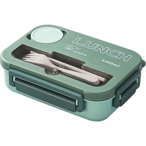Boîte à lunch étanche à 4 compartiments, en plastique, compatible micro-ondes, idéale pour le travail, l'école et les repas au restaurant. (1/5)
