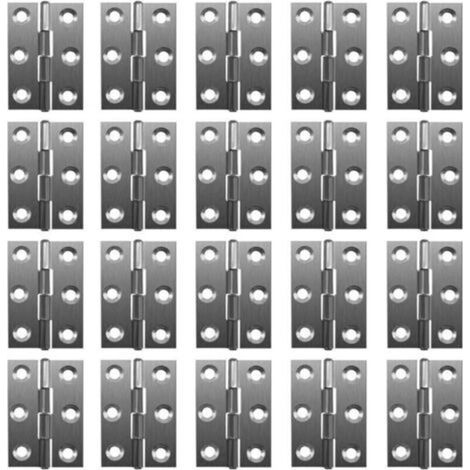 Lot de 20 charnières pliables à 180 degrés - En acier inoxydable - 20 mm - Avec 6 trous de montage - Charnières robustes