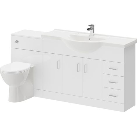 Alexander James Gloss White 1700mm 3 Door 3 Drawer Vanity Unit Toilet Suite (1/5)