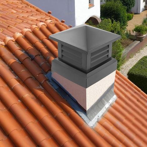 Schornsteinabdeckung, Aluminiumlegierung Quadratische Kamin Schornstein Abdeckung, Regensichere Schornsteinabdeckung für außen, für Dachschornsteine der Villen und Häuser Schwarz (1/5)