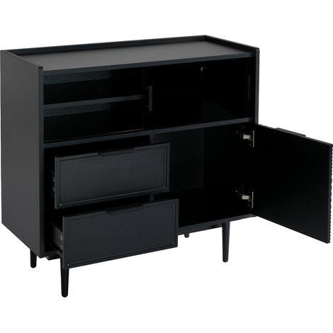 Mueble de baño negro de MDF con puerta de vidrio y tira LED 80 x 80 x 35 cm (1/5)