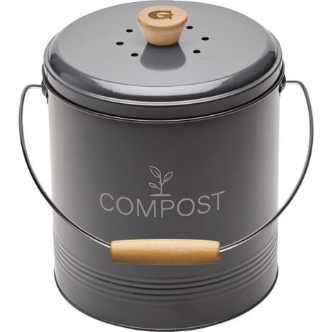 Kompostbehälter 4,5 l rund dunkelgrau mit Filter und Kunststoffkübel 3 l - Guillouard