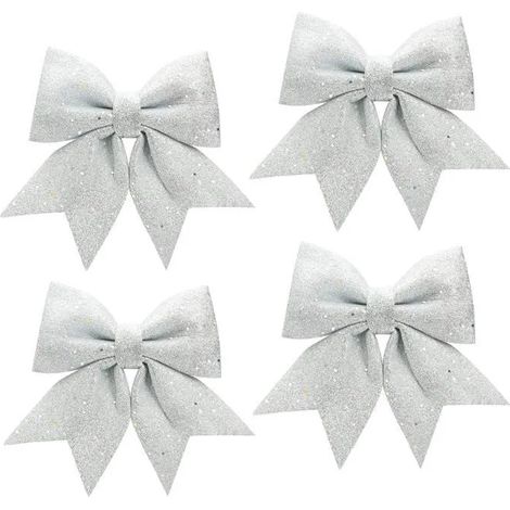 Nœuds de Noël à Paillettes 4 Pcs,VIPITH Noeud Sapin Noel Decoration pour Sapin de Noel Decoration-Argenté (12 x 15cm) (1/4)