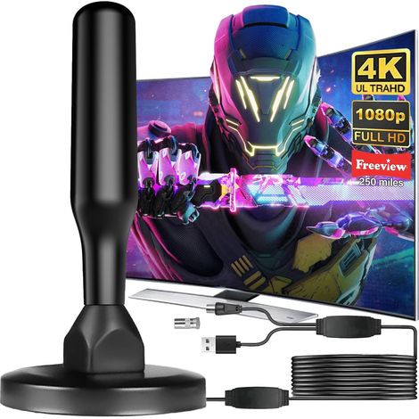 Antenne TV Intérieur Puissante, pour 2026 Antenne TNT HD avec Amplificateur de Signal Intelligent, Réception 360° Longue Portée 500km, Support 4K HD/1080P Les Chaînes Gratuites per HDTV (1/5)