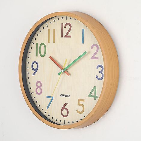 Horloge murale pour enfants, 30 cm (12 pouces), mouvement silencieux, chiffres colorés, sans tic-tac, facile à lire, accessoire de décoration. (1/5)