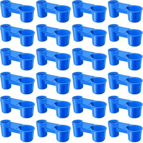 Set di 24 abbeveratoi, mangiatoie, bottiglie d'acqua e ciotole per gabbie, ideali per piccioni, polli, quaglie e pollame, colore blu. (1/2)