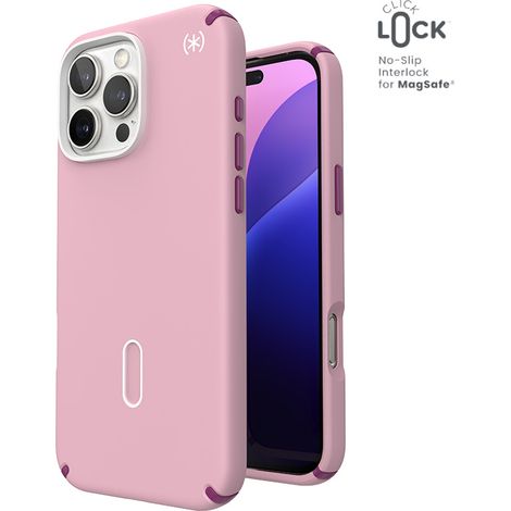 Funda Speck Presidio2 Pro ClickLock y MagSafe para iPhone 16 Pro Max (rosa miércoles / morado boysenberry / blanco) (1/5)