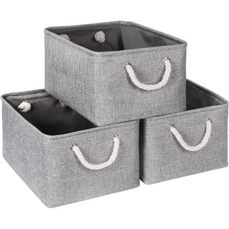 Panier de rangement pour étagères, boîtes de rangement avec poignées, grands conteneurs de rangement en tissu pour organiser la maison et le bureau, blanc et gris plein/gris (1/5)